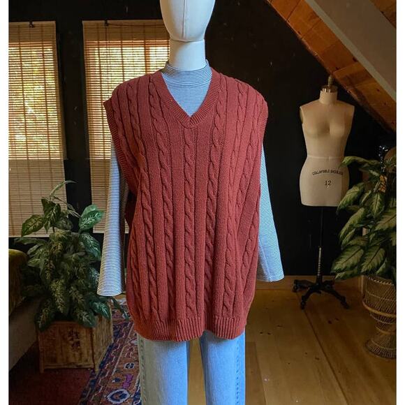 Vintage Cable Knit Vest Sienna Orange Made in USA - Picture 7 of 7